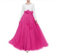 Langer Maxi-Tüll-Rock für Damen, bodenlang, A-Linie, Gürtel mit Schleife, hohe Taille, für Hochzeit, Party, Ausgehabend, personalisierbar - Violett - 36/48 DE/ M