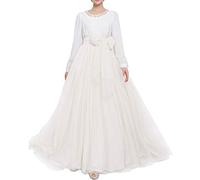 Langer Maxi-Tüll-Rock für Damen, bodenlang, A-Linie, Gürtel mit Schleife, hohe Taille, für Hochzeit, Party, Ausgehabend, personalisierbar - elfenbein - 16/26W