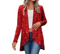 Langer Pailletten-Cardigan für Damen, glitzernd, modisch, asymmetrisch, klassischer Glitzer-Oberteil, Baggy, Nachtclub, Rave, Party, Jacken, trendige Outfits, lässige Strickjacken mit offener