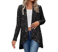 Langer Pailletten-Cardigan für Damen, glitzernd, modisch, asymmetrisch, klassischer Glitzer-Oberteil, Baggy, Nachtclub, Rave, Party, Jacken, trendige Outfits, lässige Strickjacken mit offener