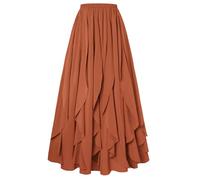 Langer Rock Damen Rüschen Elastische Taille Faltenrock Party Orange Maxirock Swing Sommer Rock XXL