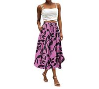 Langer Rock Damen Sommer Blumen Röcke Damen Sommer Midi A Linie Sommerrock Leicht und Luftig Skirt Lang Elegant Geblümt Damenrock Midirock mit Gummizug und Taschen Strandrock Skirts for Women