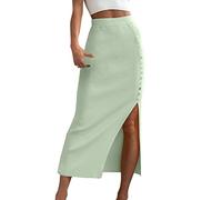 Langer Rock Damen-Wickelrock Damen Sommer Bleistiftrock Lang mit Schlitz Sommerrock Leicht Dünne Strick Röcke Elegant Curvy Maxirock Eng Einfarbig Elastischer Hohe Taille Rock A Linie mit Knöpfen