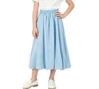 Langer Rock Mädchen Blau mit Taschen Elastische Taille Sommerrock A-Linie Bubble Rock Elegant Kinderrock für Party Strand Schule 150(EU 140-146)