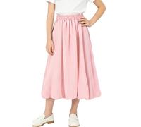 Langer Rock Mädchen Rosa mit Taschen Elastische Taille A-Linie Bubble Rock Elegant Kinderrock Sommerrock für Party Strand Schule 160(EU 152-158)