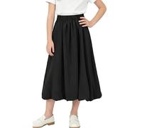 Langer Rock Mädchen Schwarz mit Taschen Elastische Taille Sommerrock A-Linie Bubble Rock Elegant Kinderrock für Party Strand Schule 150(EU 140-146)