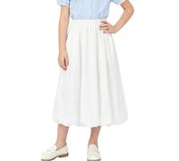 Langer Rock Mädchen Weiß mit Taschen Elastische Taille A-Linie Bubble Rock Elegant Kinderrock Sommerrock für Party Strand Schule 160(EU 152-158)