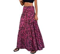 Langer Rock, Sommer, Damen, Retro, Rock, Blumendruck, Bohème, elastische Taille, Sommer, lässig, Maxirock, Trapez, hohe Taille, fließend, elegant und schick, Midi-Skirt, Strandkleid, Frühling, Hot