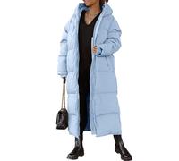 Langer Steppmantel Für Frauen Kapuzenpulli-Jacke Mit Langen Ärmeln Wattierter Mantel Winter-Oberbekleidung,Blau,XXL