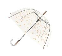 Langer transparenter Regenschirm mit kupferfarbenen Punkten