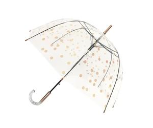 Langer transparenter Regenschirm mit kupferfarbenen Punkten