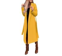 Langer Trenchcoat für Damen - einfarbig, gekerbter Kragen, Wollmantel mit Gürtel, lässig, modisch, Herbst, Winter, Revers, Mantel, warm, langärmelig, offene Vorderseite, Erbsenmäntel, winddichte
