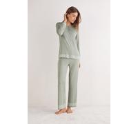 Langer, Vorne Offener Pyjama Aus Modal Mit Spitze Grün L