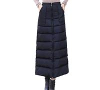 Langer, warmer Damenrock, Herbst und Winter, verdickte Daunen, Baumwolle, Büro, genähte Tasche, Reißverschluss, lässiger Rock, Schwarz , XXXXL