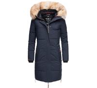Langer Winter Steppmantel mit Kunstfellkapuze "Halina" Blau XXL