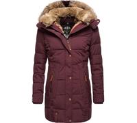 Wintermantel MARIKOO "Lieblings Jacke" Gr. XS (34), rot (weinrot) Damen Mäntel Wintermäntel stylischer Winter Steppmantel m. Kunstpelz-Kapuze (25578029-XS)