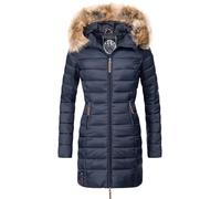 Langer Winter Steppmantel mit Kunstfellkapuze "Rose-Stepp" Blau 5XL