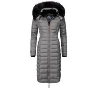 Langer Winter Steppmantel mit Kunstfellkapuze "Umay" Grey XL