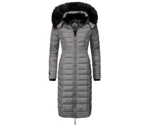 Langer Winter Steppmantel mit Kunstfellkapuze "Umay" Grey XL