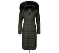 Langer Winter Steppmantel mit Kunstfellkapuze "Umay" Olive XXXL