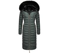 Langer Winter Steppmantel mit Kunstfellkapuze "Umay" Stormy Blue M