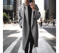 Langer Wollmantel für Damen mit Strickjacken-Ausschnitt und Mikroelastizität für bequeme tägliche Oberbekleidung (L Grau)