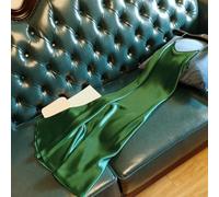 Langes Damenkleid aus Satin, V-Ausschnitt, einfarbig, rückenfrei, lässig, Maxikleid mit Hosenträgern in Grau oder Grün, leichtes Stretch-Polyester-Spandex-Mischgewebe für Abendparty oder Urlaub (M