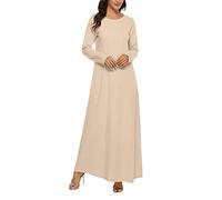 Langes Damenkleid, Unterkleid, Kleid, Ärmel, einfarbig, Abaya, muslimisch, lässig, Freizeitkleid, Baumwolle, Hauskleider