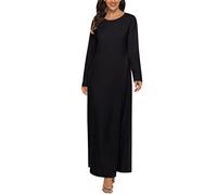 Langes Damenkleid, Unterkleid, Kleid, Ärmel, einfarbig, Abaya, muslimisch, lässig, Freizeitkleid, Baumwolle, Hauskleider