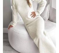 Langes, einfarbiges, weiches, flauschiges Strickkleid im lässigen, minimalistischen und eleganten Stil für Damen, Herbst/Winter, Pulloverkleid für Bru