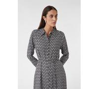 Langes Hemdblusenkleid mit Eingrifftaschen und All-over-Print schwarz|weiß 46