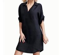 Langes Sommerkleid Damen, Leinenkleider Damen Knielang Baggy Sommer Baumwollkleid Sommerkleid Boho Style Baggy Musselinkleid Freizeitkleider a Linie Luftige Leicht Sommerkleider Strandkleid