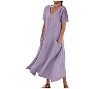 Langes Sommerkleid für Damen, Baumwolle, Leinen, ärmellos, elegant, fließend, Übergröße, locker, bequem, mit Taschen, #030 Lila, X-Groß