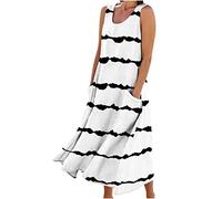 Langes Sommerkleid für Damen, Baumwolle, Leinen, ärmellos, elegant, fließend, Übergröße, locker, bequem, mit Taschen, #022 Weiß, X-Groß