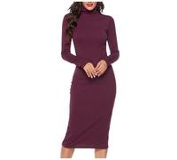 Langes Strickkleid Damen - Pulloverkleid Damen Herbst - Winterkleid Warm Strickkleider Langarm A Linie Bodycon Kleid Sexy Pullikleid Curvy Pullover Elegant Pulli Cocktailkleid Soft Jerseykleid