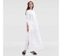 Langes strukturiertes Hemdblusenkleid L