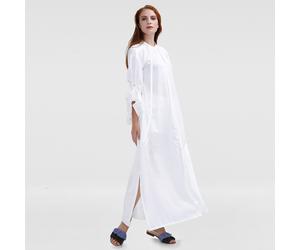 Langes strukturiertes Hemdblusenkleid S