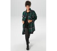 Langjacke ANISTON PLUS, Damen, Gr. 50, beige (check grün, blau, beige), Web, Obermaterial: 100% Polyester, kariert, lässig geschnitten knieumspielend, 1-Knopf-Manschette, Jacken Langjacke, im ausdruck