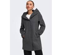 Langjacke ONLY "ONLBLAKE HOOD COAT CC OTW", Damen, Gr. L, grau (dunkelgrau melange), Web, Obermaterial: 100% Polyester, unifarben, Po-bedeckend, Jacken Langjacke, Kunstfaser, Eingrifftaschen, Topselle