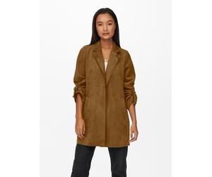 Langjacke ONLY "ONLJOLINE FAUX SUEDE COAT LIFE CC OTW", Damen, Gr. XL, braun (cognac), Web, Obermaterial: 92% Polyester, 8% Elasthan, unifarben, regular fit Po-bedeckend, tiefer V-Ausschnitt, mit Rieg