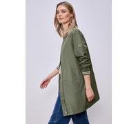 Langjacke STREET ONE, Damen, Gr. 34, schwarz vetiver grün, Web, Obermaterial: 100% Polyester. Futter: 100% Polyester, unifarben, bequem ca. Mitte Oberschenkel, Rundhals, Flachstrickbündchen, Jacken La