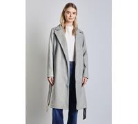 Langjacke STREET ONE, Damen, Gr. 44, grau (metallic grau), Stoff, Obermaterial: 100% Polyester; Futter: 100% Polyester, unifarben, gerade knielang, V-Ausschnitt, Bündchen, Jacken Langjacke, mit Bindeg