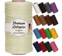 Langlauf Premium gewachster Lederfaden, 100m, beige | extra reißfestes Sattlergarn, für Lederarbeiten, Nähen & DIY, mit Wachsbeschichtung