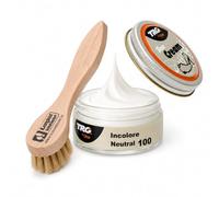 Langlauf Schuhbedarf TRG Schuhcreme mit Auftragsbürste - Lederpflege Set für Glattleder | Farbauffrischung, Pflege & Schutz | Schuhcreme 50 ml für Schuhe, Taschen & Lederaccessoires (farblos