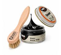 Langlauf Schuhbedarf TRG Schuhcreme mit Auftragsbürste - Lederpflege Set für Glattleder | Farbauffrischung, Pflege & Schutz | Schuhcreme 50 ml für Schuhe, Taschen & Lederaccessoires (schwarz)