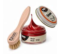 Langlauf Schuhbedarf TRG Schuhcreme mit Auftragsbürste - Lederpflege Set für Glattleder | Farbauffrischung, Pflege & Schutz | Schuhcreme 50 ml für Schuhe, Taschen & Lederaccessoires (rot)