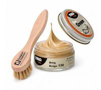 Langlauf Schuhbedarf TRG Schuhcreme mit Auftragsbürste - Lederpflege Set für Glattleder | Farbauffrischung, Pflege & Schutz | Schuhcreme 50 ml für Schuhe, Taschen & Lederaccessoires (beige)
