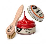 Langlauf Schuhbedarf TRG Schuhcreme mit Auftragsbürste - Lederpflege Set für Glattleder | Farbauffrischung, Pflege & Schutz | Schuhcreme 50 ml für Schuhe, Taschen & Lederaccessoires (hellrot)