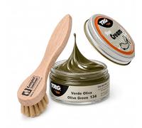 Langlauf Schuhbedarf TRG Schuhcreme mit Auftragsbürste - Lederpflege Set für Glattleder | Farbauffrischung, Pflege & Schutz | Schuhcreme 50 ml für Schuhe, Taschen & Lederaccessoires (olivgrün)
