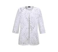 Langmantel GOLDNER "Kurzgröße Weiße Jacke mit Blätterdessin", Damen, Gr. 21, weiß, Obermaterial: 100% Polyester PES., gerade, Sonstiges, Mäntel, Aus floraler Blätterspitze (61652153-21) weiß